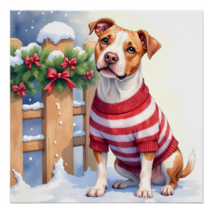 Watercolor American Pit Bull Terrier Festive Poster