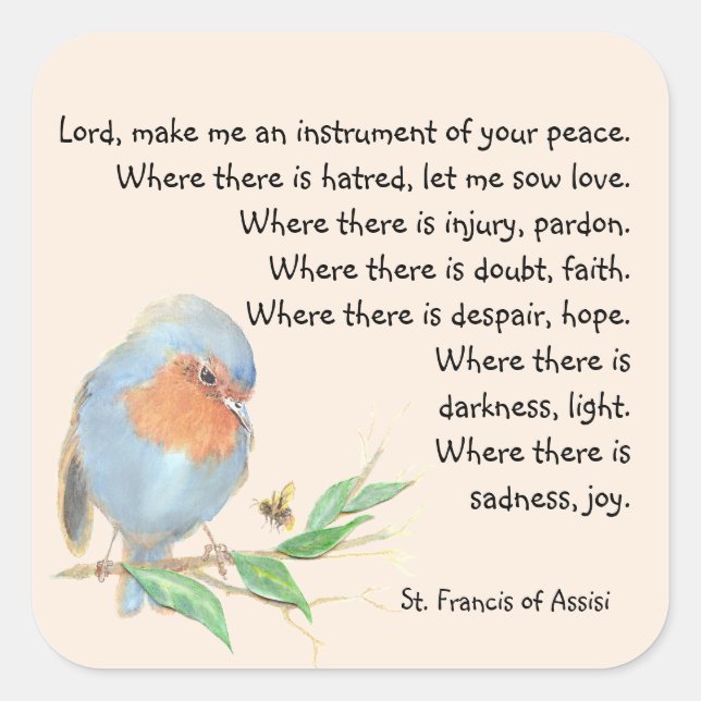 Watercolor American Robin Bird St. Francis Prayer  Square Sticker (Front)
