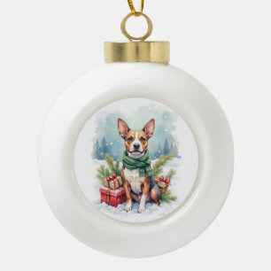 Watercolor American Staffordshire Terrier Rustic Ceramic Ball Christmas Ornament