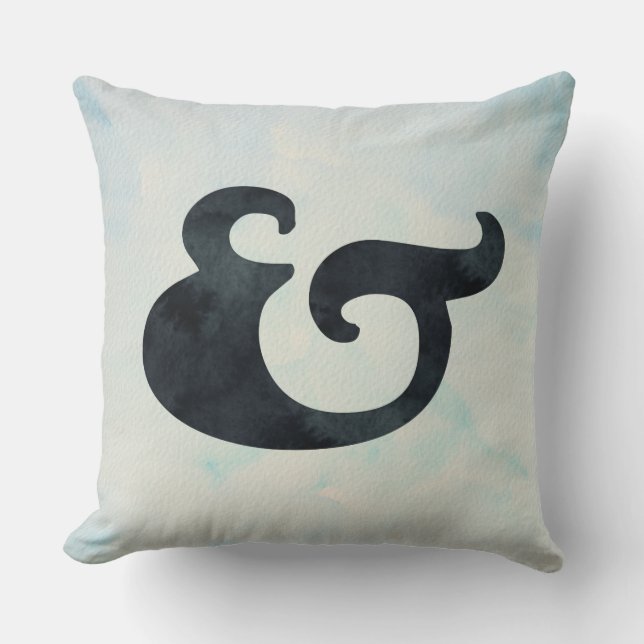 Watercolor Ampersand Nautical | Black & Sea Colour Cushion (Front)
