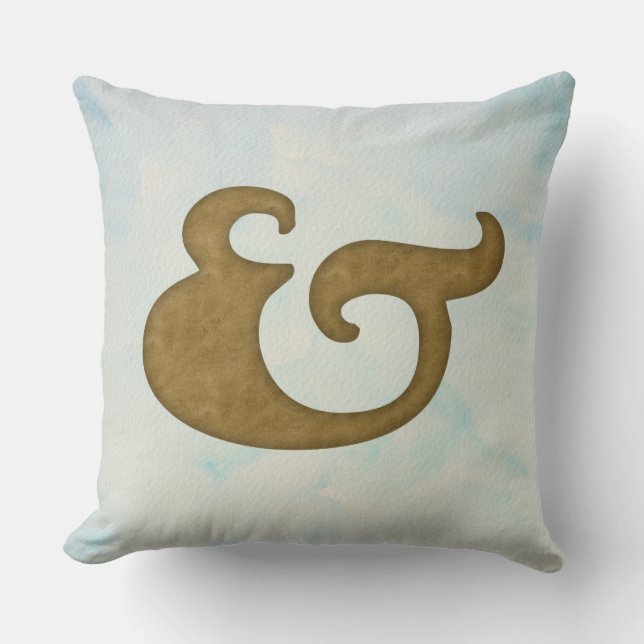Watercolor Ampersand Nautical | Gold & Sea Colours Cushion (Front)