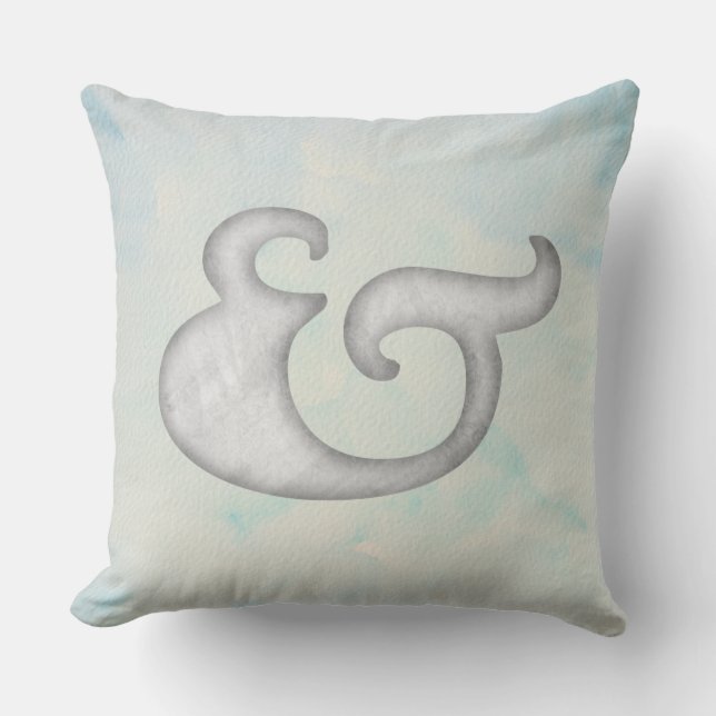 Watercolor Ampersand Nautical | White & Sky Cushion (Front)