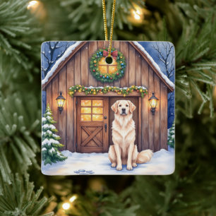 Watercolor Anatolian Shepherd Dog Rustic Barn Ceramic Ornament