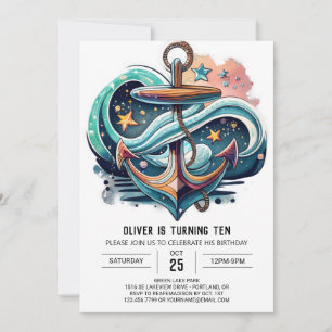 Watercolor Anchor Birthday Invitation