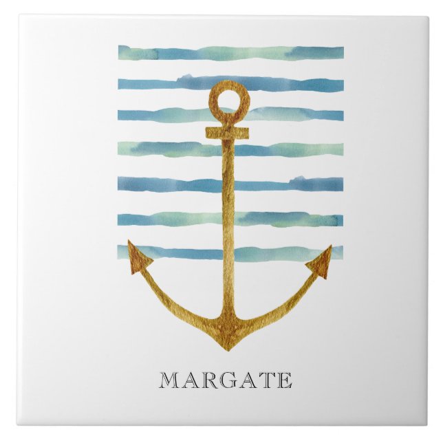 Watercolor ANCHOR Coastal Beach MARGATE  Tile (Front)