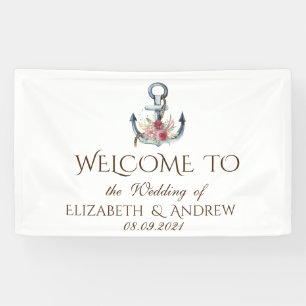 Watercolor Anchor Flowers Nautical Banner