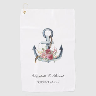 Watercolor Anchor Flowers Nautical Golf Towel