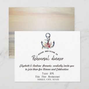Watercolor Anchor Flowers Rehearsal Dinner Invitation