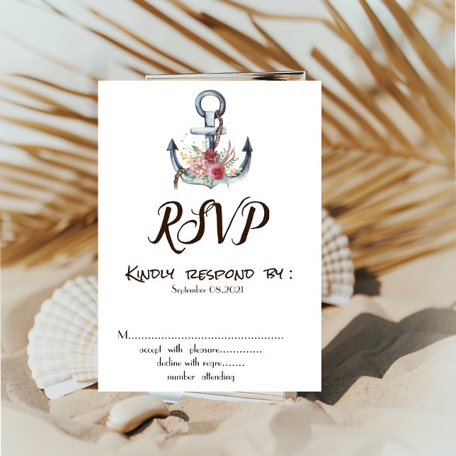 Watercolor Anchor Flowers Wedding RSVP Invitation (Creator Uploaded)