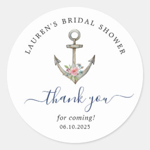 Watercolor anchor Nautical Bridal shower Thank you Classic Round Sticker
