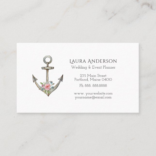 Watercolor Anchor nautical business card (Front)