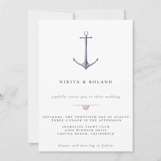 Watercolor Anchor Nautical Wedding Invitation (Front)