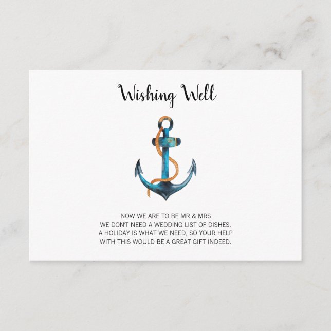 Watercolor Anchor Nutical Wishing Well Wedding Enclosure Card (Front)