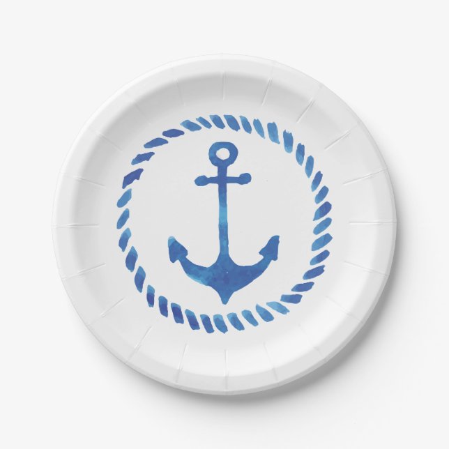 Watercolor Anchor  Paper Plate (Front)