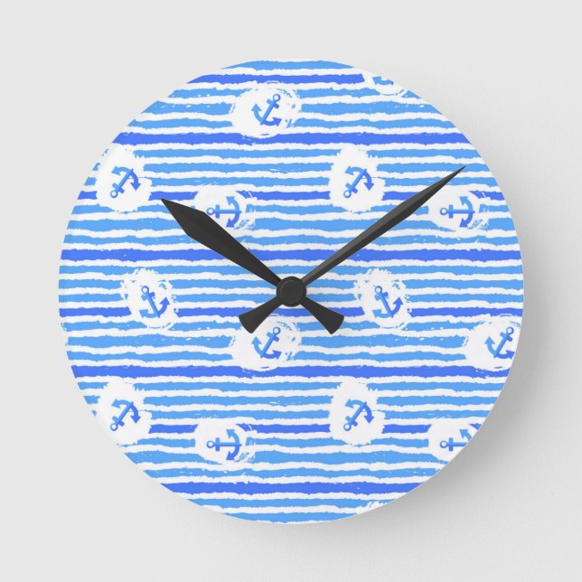 Watercolor Anchor Pattern 1 Round Clock (Front)