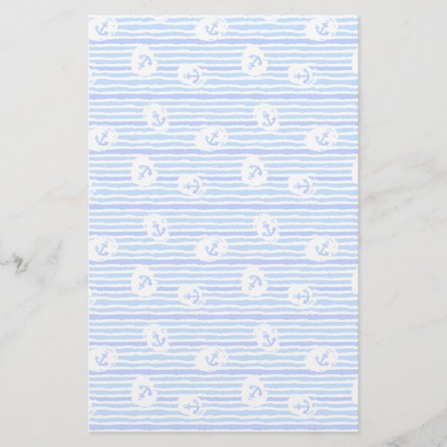 Watercolor Anchor Pattern 1 Stationery (Front)