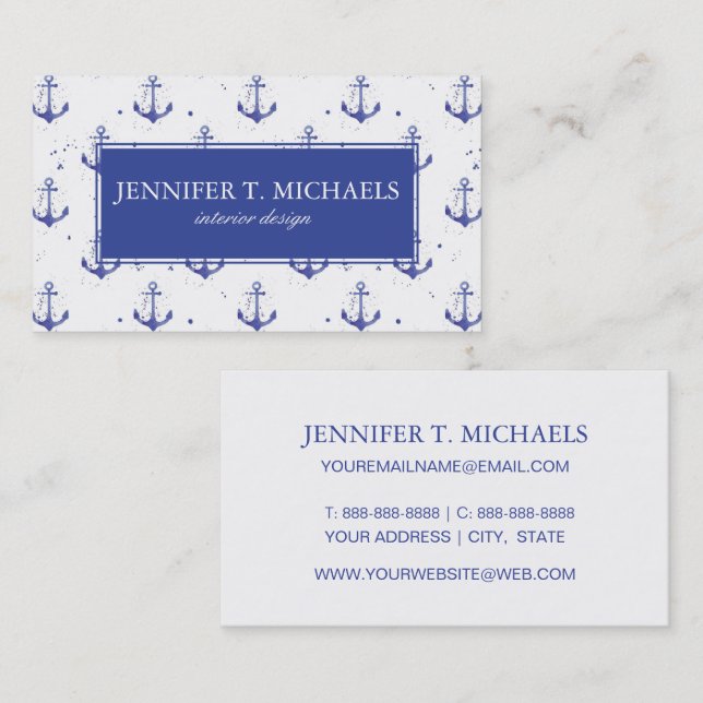 Watercolor Anchor Pattern 2 Business Card (Front/Back)