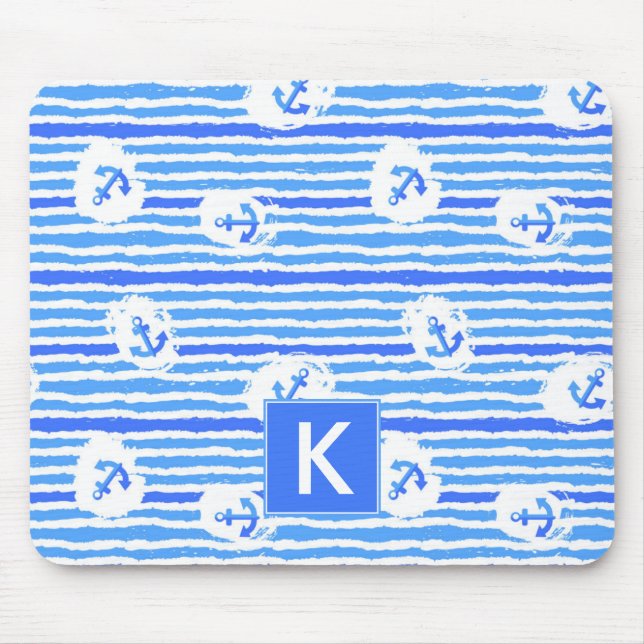 Watercolor Anchor Pattern | Add Your Initial Mouse Mat (Front)