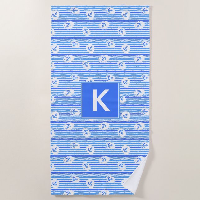 Watercolor Anchor Pattern Beach Towel (Front)