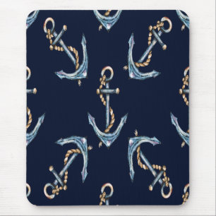 Watercolor Anchors Navy Blue Mouse Mat