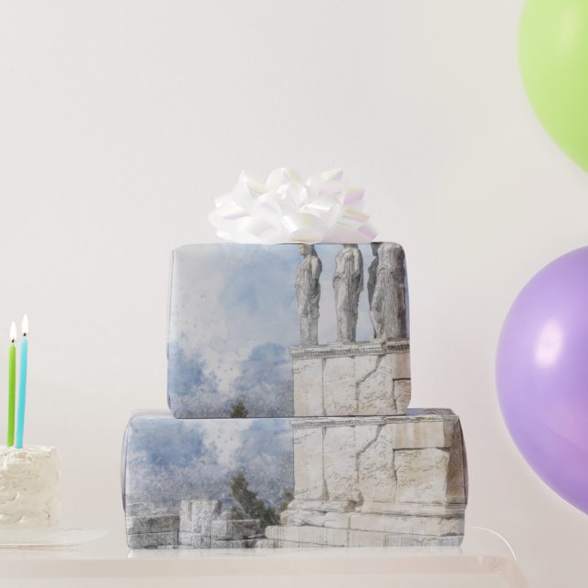 Watercolor Ancient Athens Ruins Greece Travel Art  Wrapping Paper (Party Gifts)