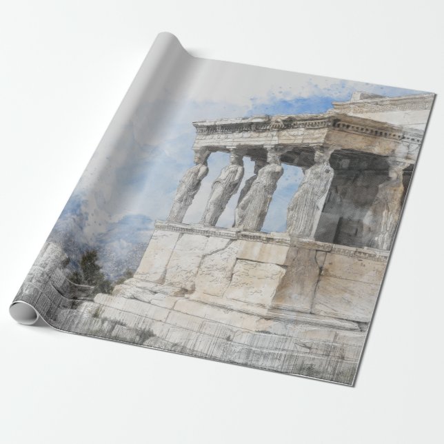 Watercolor Ancient Athens Ruins Greece Travel Art  Wrapping Paper (Unrolled)