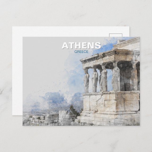 Watercolor Ancient Ruins of Athens Greece Postcard (Front/Back)