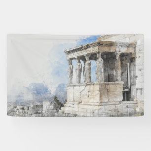 Watercolor Ancient Sites ruins in Athens, Greece  Banner