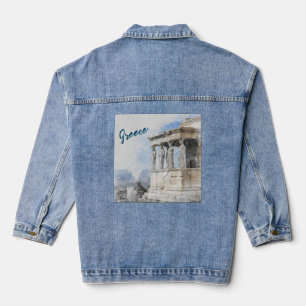 Watercolor Ancient Sites ruins in Athens, Greece Denim Jacket