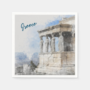 Watercolor Ancient Sites ruins in Athens, Greece  Napkin