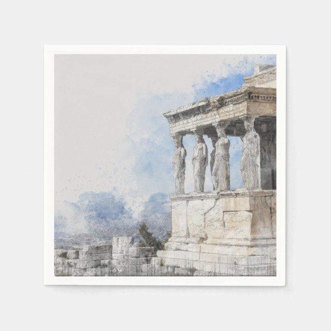 Watercolor Ancient Sites ruins in Athens, Greece P Napkin (Front)