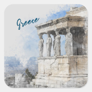 Watercolor Ancient Sites ruins in Athens, Greece Square Sticker