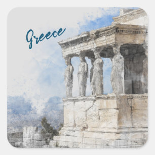 Watercolor Ancient Sites ruins in Athens, Greece Square Sticker