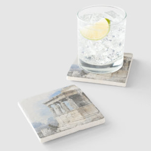 Watercolor Ancient Sites ruins in Athens, Greece Stone Coaster