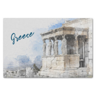 Watercolor Ancient Sites ruins in Athens, Greece Tissue Paper
