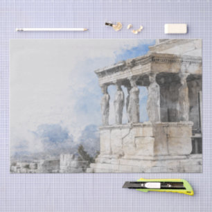 Watercolor Ancient Sites ruins in Athens, Greece  Tissue Paper