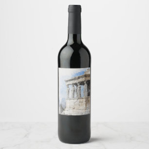 Watercolor Ancient Sites ruins in Athens, Greece Wine Label