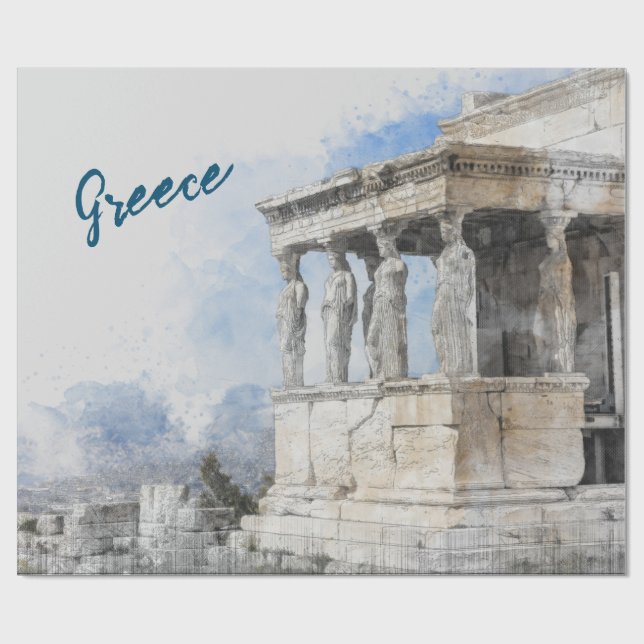 Watercolor Ancient Sites ruins in Athens, Greece  Wrapping Paper (Flat)