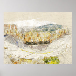 Watercolor Ancient theatre of Athens, Greece  Poster