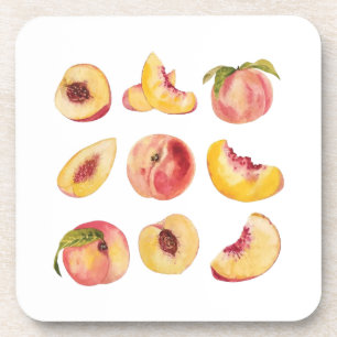 Watercolor And Colourful Fresh Peach Slices, Coaster