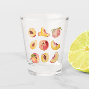 Watercolor And Colourful Fresh Peach Slices, Shot Glass