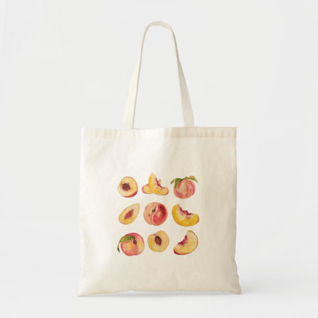  Watercolor And Colourful Fresh Peach Slices, Tote Bag (Front)