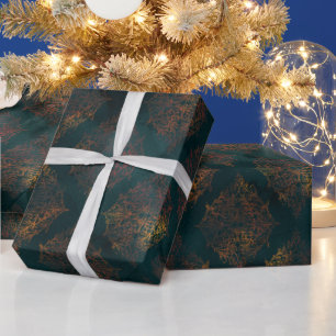 Watercolor and Copper Damask Pattern Wrapping Paper