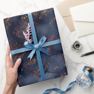 Watercolor and Copper Patina Damask Pattern Wrapping Paper