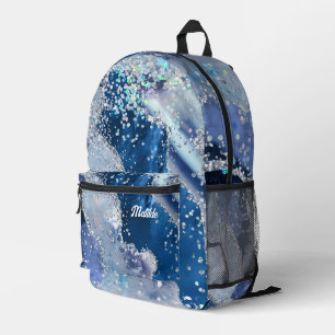 watercolor and faux chunky glitter printed backpack