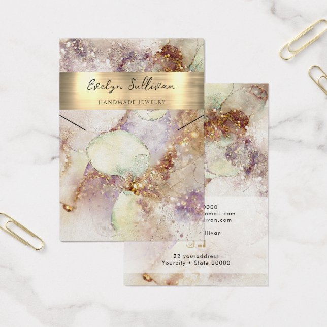 Watercolor and faux foil necklace display card (Office)
