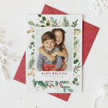 Watercolor and Faux Foil Winter Greenery Photo Holiday Card<br><div class="desc">Send your holiday wishes in style with our customisable photo holiday card. This card features a gorgeous watercolor winter greenery design complemented by elegant faux gold foil accents. You can add your favourite photo and a personalised message. Whether you're sending wishes to family, friends, or colleagues, our botanical photo holiday...</div>