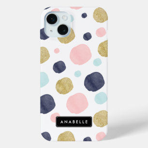 Watercolor and Faux Glitter Dots Pattern iPhone 15 Mini Case