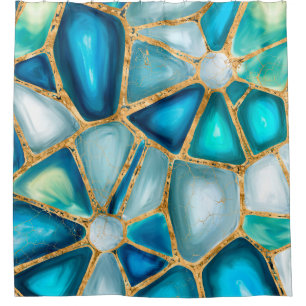 Watercolor and gold cells - ocean shower curtain
