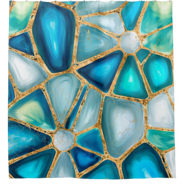 Watercolor and gold cells - ocean shower curtain (Front)